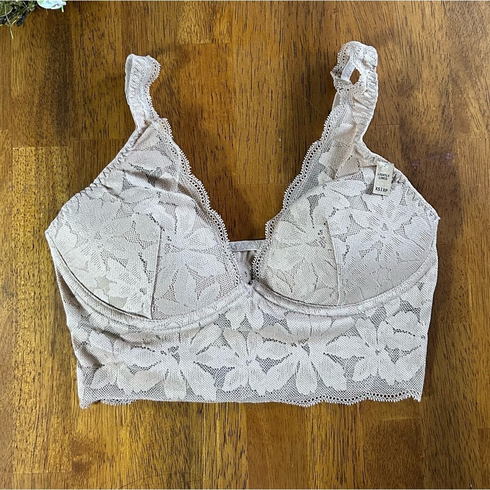 Victorias Secret PINK Lace Lightly-Lined Longline Bralette | Women XS | Nude